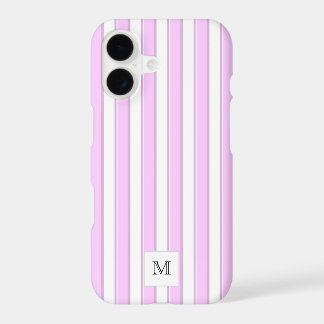 Pink Stripes on White Custom Initial Monogram iPhone 17 Case