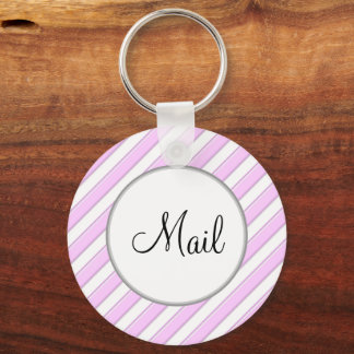 Pink Stripes on White Editable Front & Back Mail Keychain