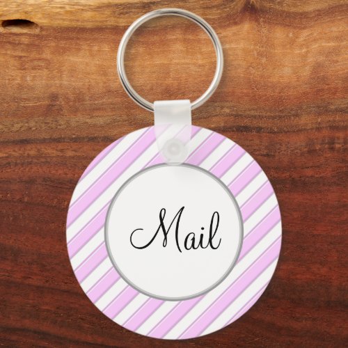Pink Stripes on White Editable Front &amp; Back Mail Keychain