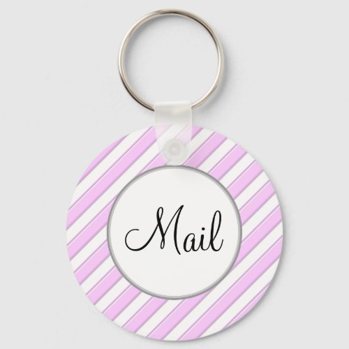 Pink Stripes on White Editable Mail Key Keychain