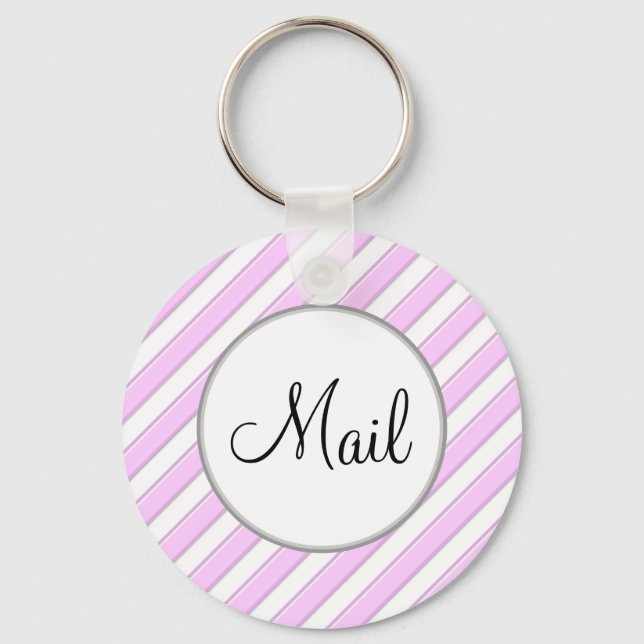 Pink Stripes on White Editable Mail Key Keychain (Front)