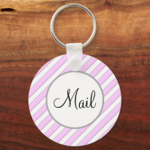 Pink Stripes on White Editable Mail Key Keychain