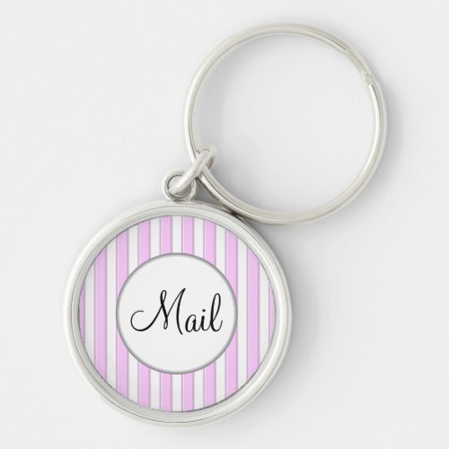 Pink Stripes on White Mail Key Keychain