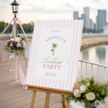 Pink Stripes Palm Tree Bachelorette Welcome Sign