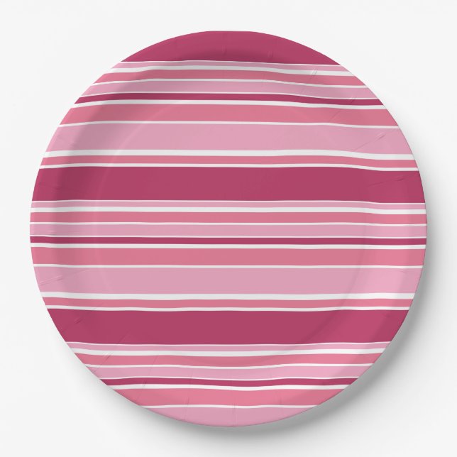 Pink stripes paper plates (Front)
