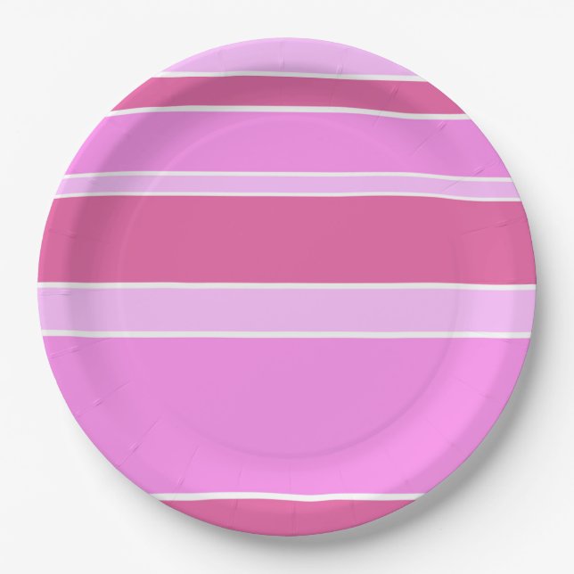 Pink stripes paper plates (Front)