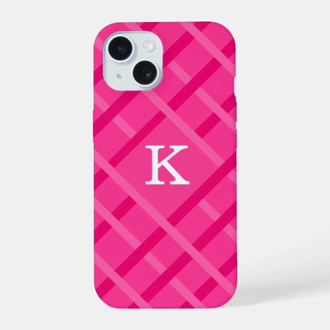 Pink Stripes Pattern Design Single Initial Iphone Case (Back)