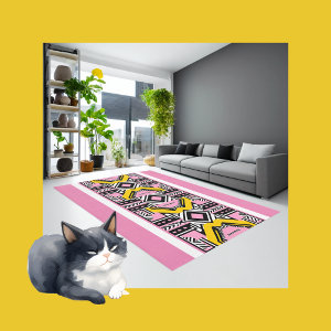 Pink Stripes pattern Yellow Black Rug