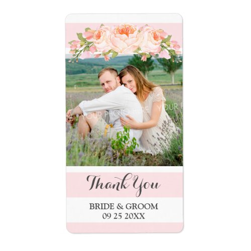 Pink Stripes Peach Floral Photo Wedding Label