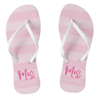 Pink Stripes Personalize with Name Miss Flip Flops