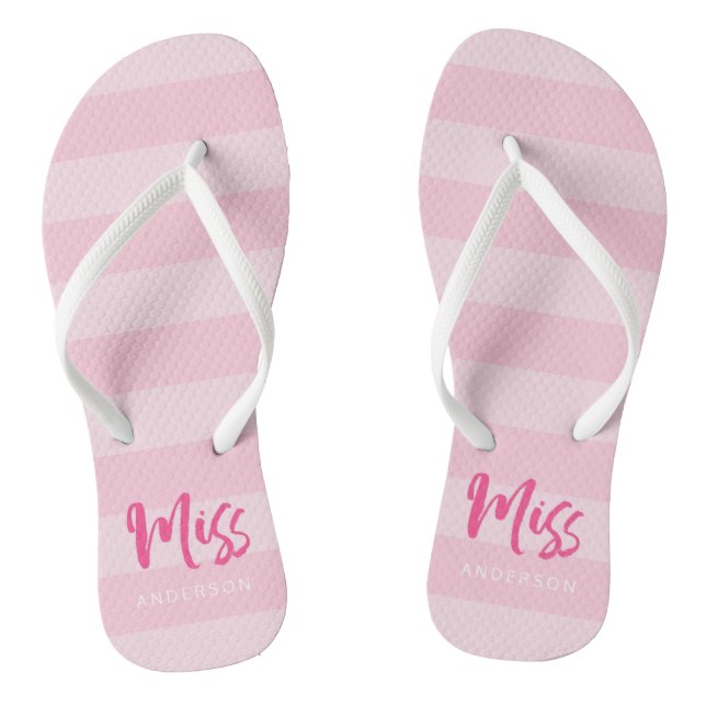 Pink Stripes Personalize with Name Miss Flip Flops (Footbed)