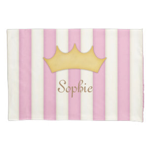 Pink Stripes Personalized Crowned Girl's Princess Pillow Case