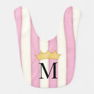 Pink Stripes Personalized Crowned Monogram Royal Baby Bib