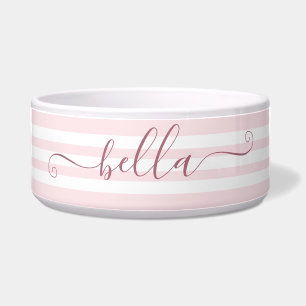 Pink Stripes Personalized Dog Water Bowl