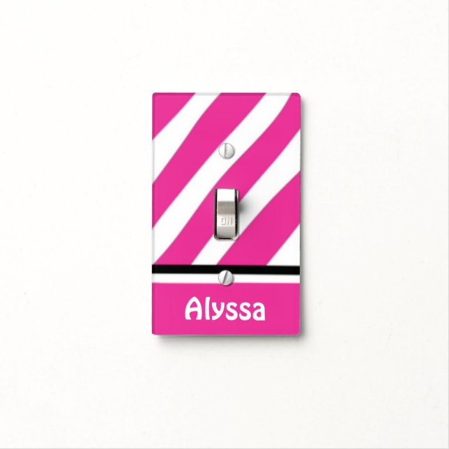 Pink Stripes Personalized Light Switch Cover (In Situ)
