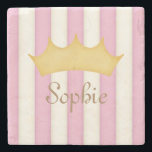 Pink Stripes Personalized Name Princess Crown Stone Coaster<br><div class="desc">These pretty pink and cream striped paper napkins with your child's name under a golden crown is the perfect way to serve your guests at a princess themed party,  sleepover,  or other girly occasion.</div>
