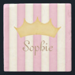 Pink Stripes Personalized Name Princess Crown Stone Coaster<br><div class="desc">These pretty pink and cream striped paper napkins with your child's name under a golden crown is the perfect way to serve your guests at a princess themed party,  sleepover,  or other girly occasion.</div>