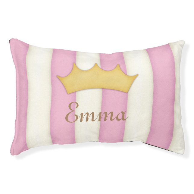 Pink Stripes Personalized Name Royal Pet Bed (Front)