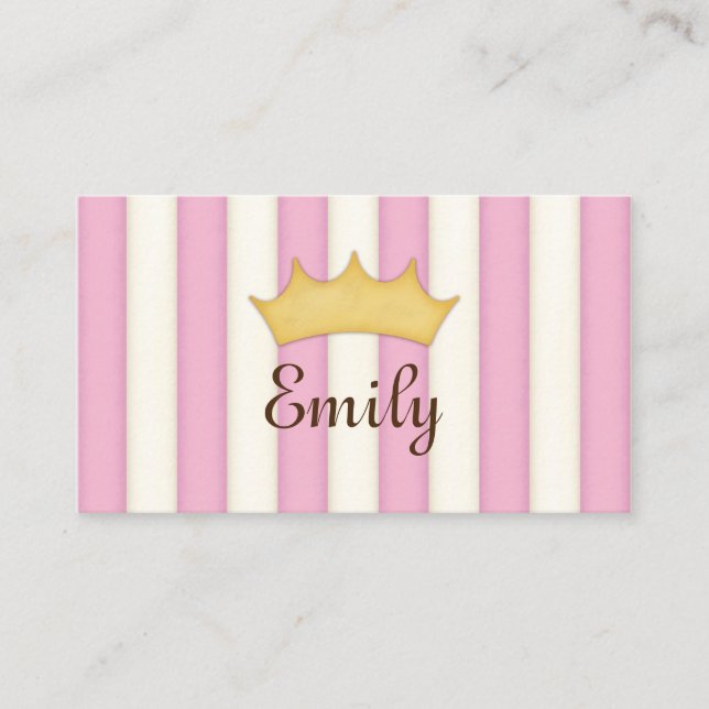 Pink Stripes Personalized Princess Calling Card (Front)