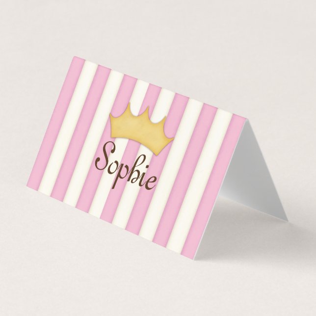 Pink Stripes Personalized Princess Play Date Business Card (Front)