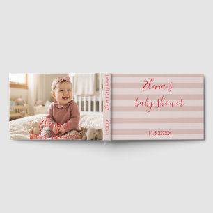 Pink Stripes Photo Baby Shower Foil Guest Book