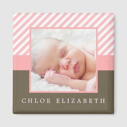 Pink Stripes Photo Frame Magnet