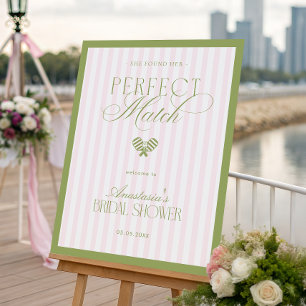 Pink Stripes Pickleball Bridal Shower Welcome Sign
