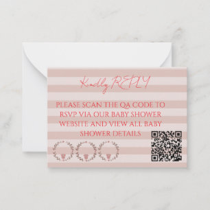 Pink Stripes QR Code RSVP Note Card