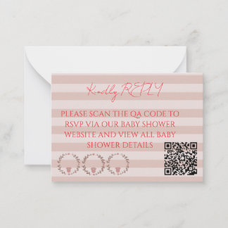 Pink Stripes QR Code RSVP Note Card