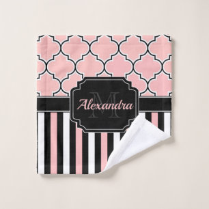 Pink Stripes & Quatrefoil Bath Towel Set