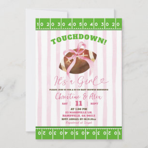 Pink Stripes Quirky Touchdown Girl Baby Shower Invitation