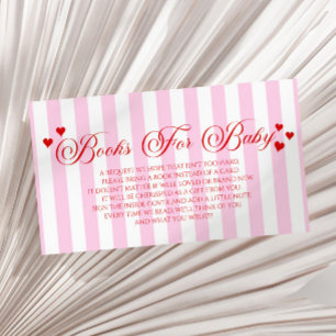 Pink Stripes Red Hearts Baby Shower Books For Baby Enclosure Card