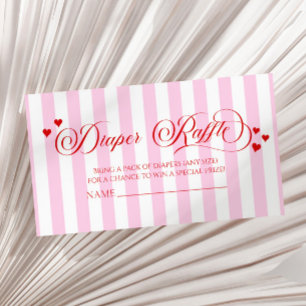 Pink Stripes Red Hearts Baby Shower Diaper Raffle Enclosure Card