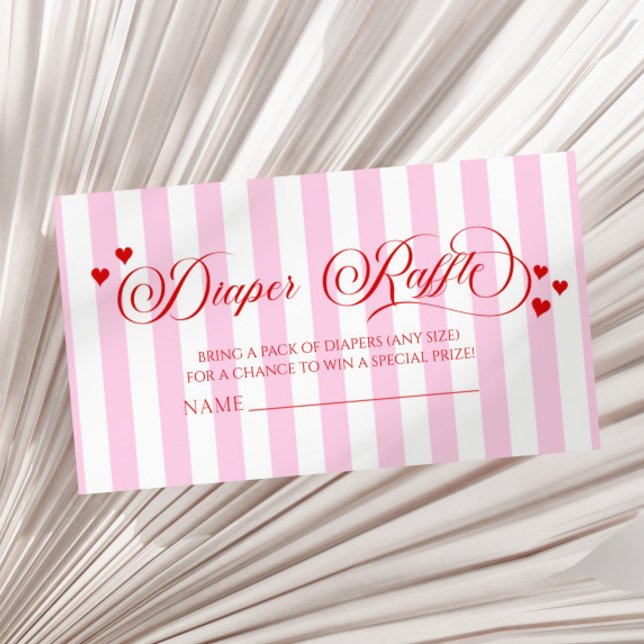 Pink Stripes Red Hearts Baby Shower Diaper Raffle Enclosure Card (Creator Uploaded)