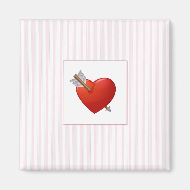 Pink Stripes - Red Valentine Heart Magnet (Front)