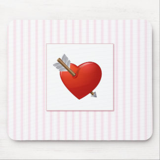 Pink Stripes - Red Valentine Heart Mouse Pad