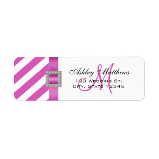 Pink Stripes, Ribbon Monogram for Weddings Label