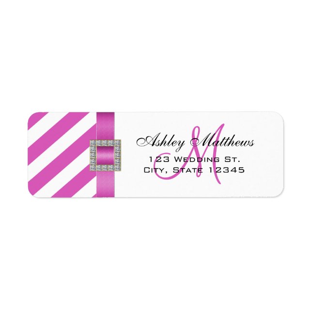 Pink Stripes, Ribbon Monogram for Weddings Label (Front)