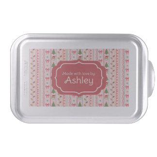 Pink Stripes Santa Christmas Bows Trees and Lights Cake Pan