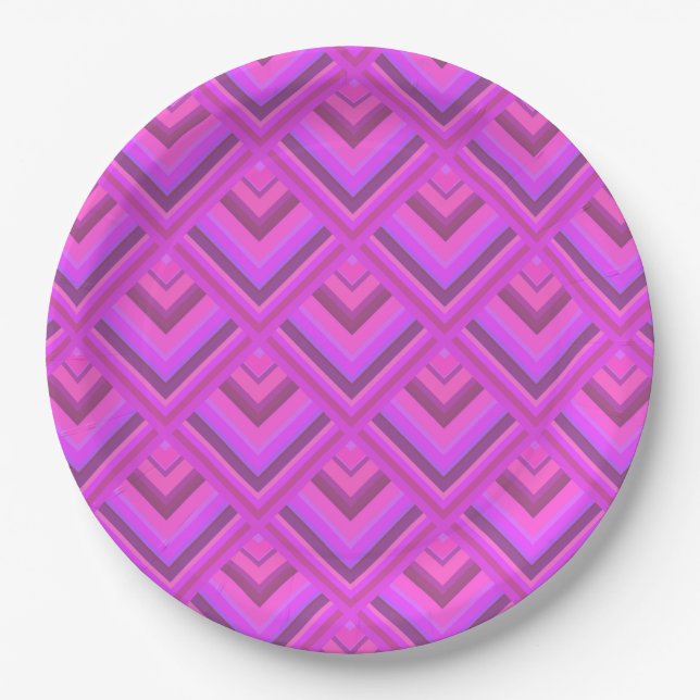 Pink stripes scale pattern paper plates (Front)