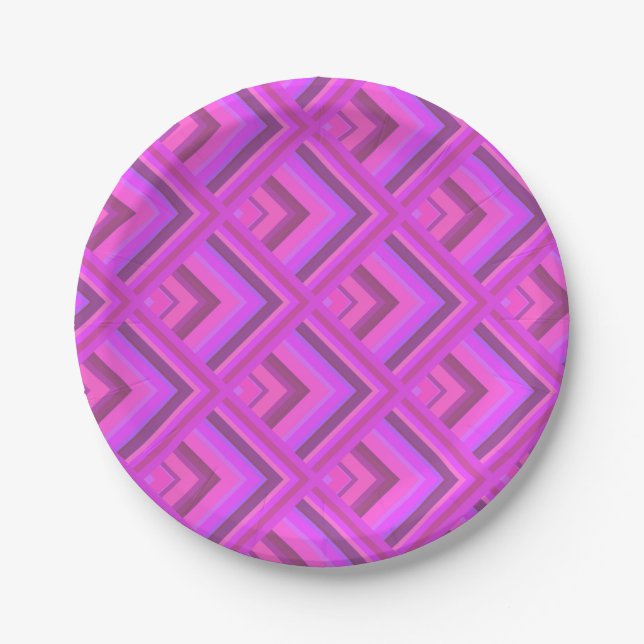 Pink stripes scale pattern paper plates (Front)
