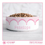 Pink Stripes Scalloped Edge Customizable Pet<br><div class="desc">Elevate your pet’s dining experience with this charming, personalized pet bowl. Adorned with classic pink stripes and a trendy scalloped edge border, this bowl exudes sweetness and femininity. Add a personal touch by customizing it with a pet’s name. Whether you’re searching for something unique for your own furry friend or...</div>