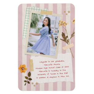 Pink Stripes Scrapbook Style Graduation Photo Magnet