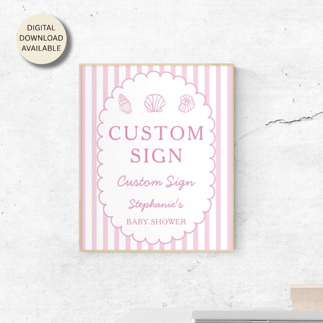 Pink Stripes Shell Baby Shower Custom Sign Poster (Creator Uploaded)