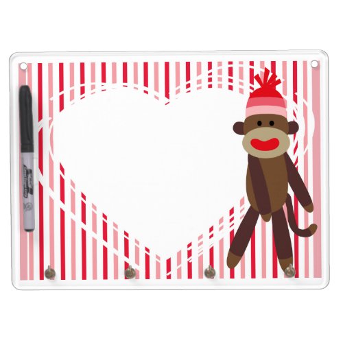 Pink Stripes Sock Monkey Dry Erase Board