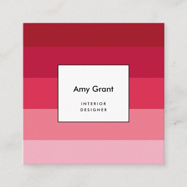 Pink stripes square business card (Front)