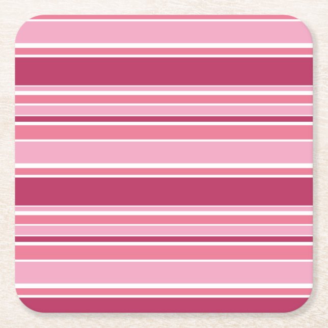 Pink stripes square paper coaster (Front)