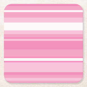 Pink stripes square paper coaster