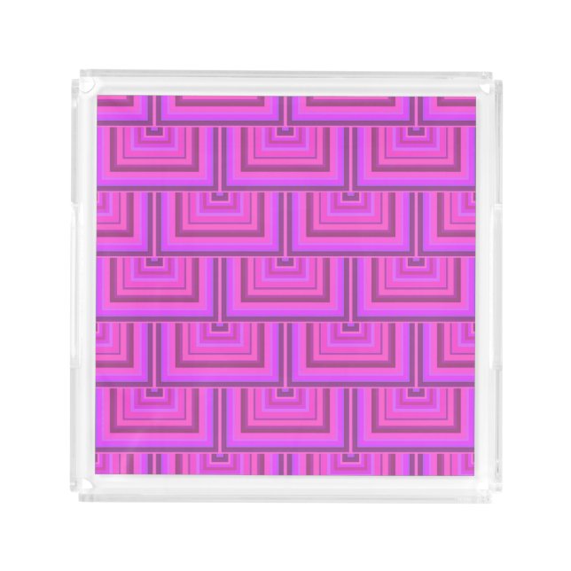Pink stripes square scales pattern acrylic tray (Front)