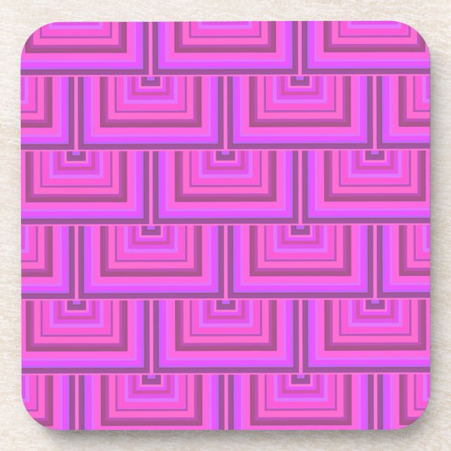 Pink stripes square scales pattern beverage coaster (Front)